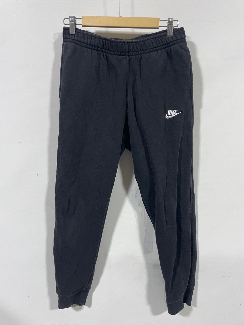 Nike Black Men's Fleece Jogger Sweatpants with White Swoosh